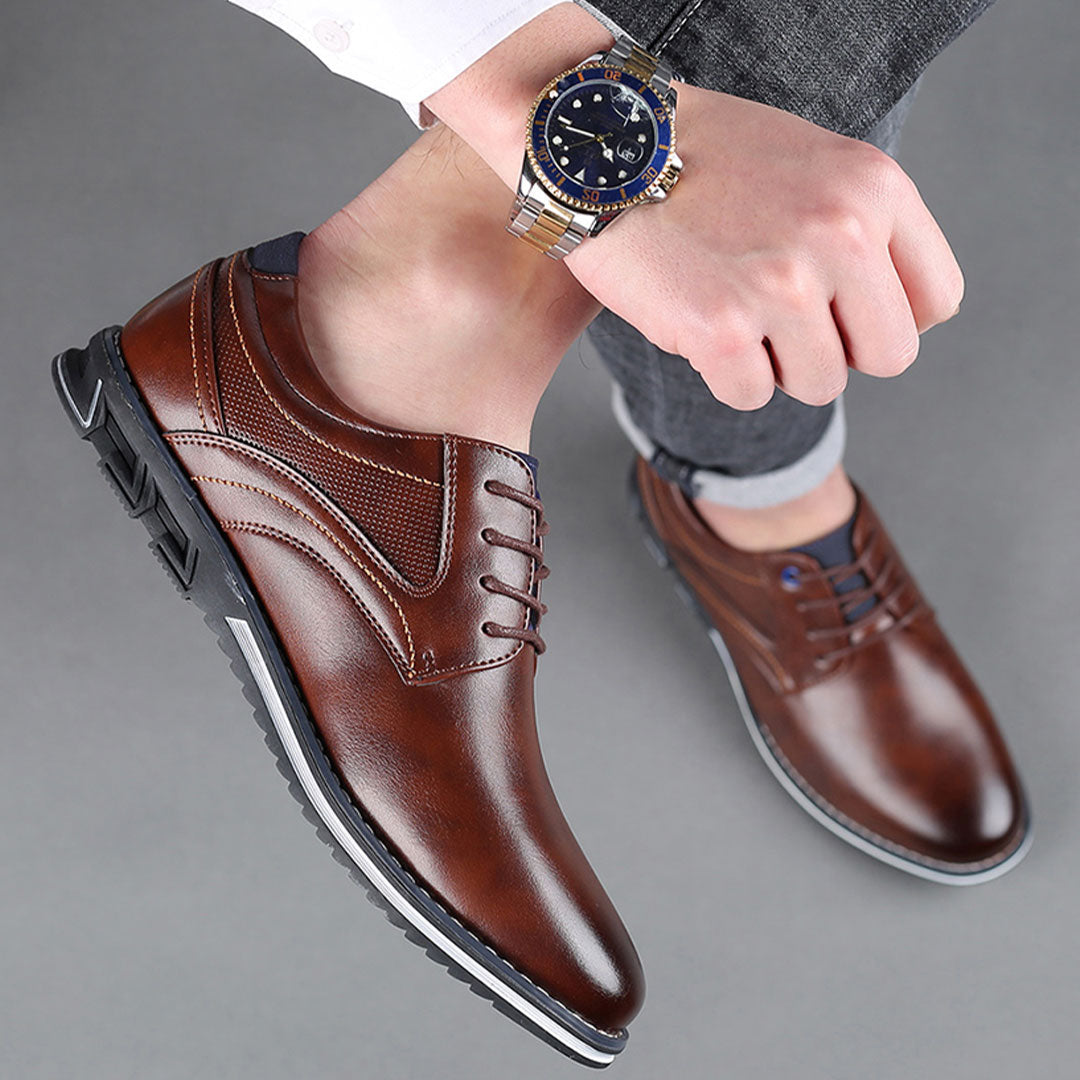 St.Vaxholm Oxford Lisse Stripe – finsko i äkta läder – Brun – Herr
