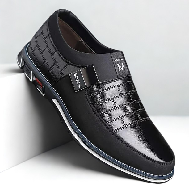 St.Vaxholm Slip-on lädersko i äkta läder – Svart – Herr