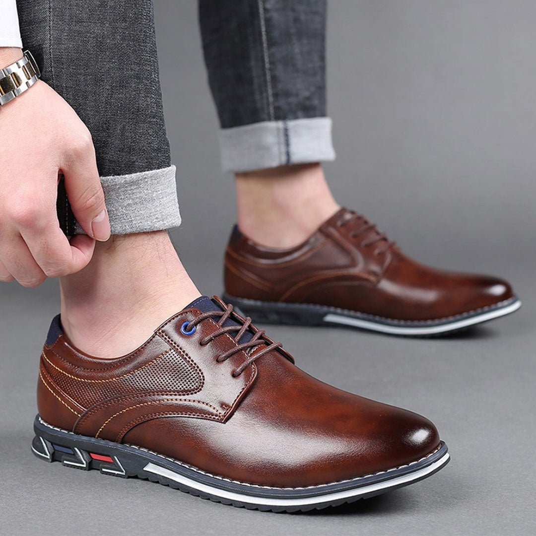 St.Vaxholm Oxford Lisse Stripe – finsko i äkta läder – Brun – Herr
