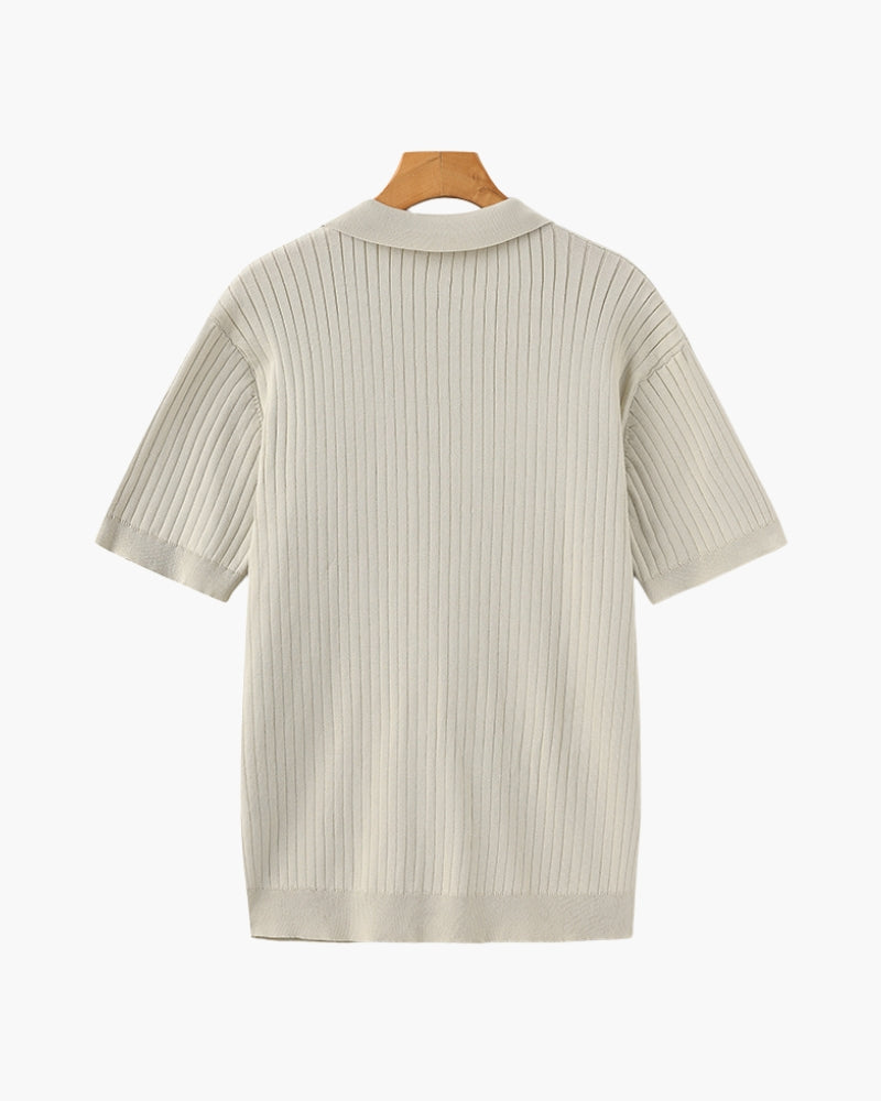 St.Vaxholm Ribbstickad Pikétröja Herr - Beige