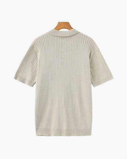 St.Vaxholm Ribbstickad Pikétröja Herr - Beige