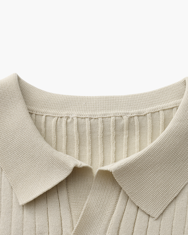 St.Vaxholm Ribbstickad Pikétröja Herr - Beige