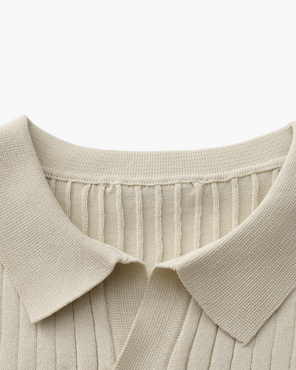 St.Vaxholm Ribbstickad Pikétröja Herr - Beige