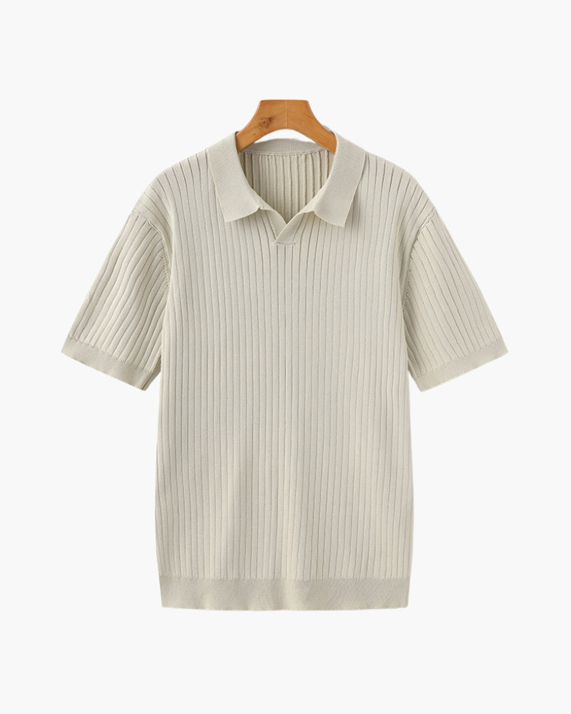 St.Vaxholm Ribbstickad Pikétröja Herr - Beige