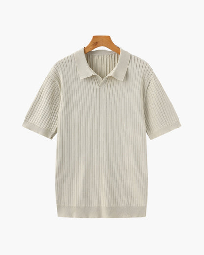 St.Vaxholm Ribbstickad Pikétröja Herr - Beige