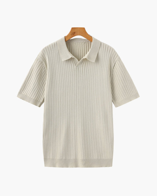 St.Vaxholm Ribbstickad Pikétröja Herr - Beige