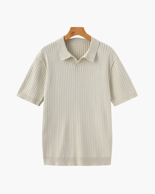 St.Vaxholm Ribbstickad Pikétröja Herr - Beige