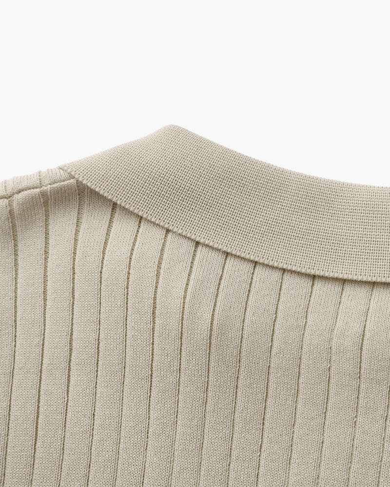 St.Vaxholm Ribbstickad Pikétröja Herr - Beige