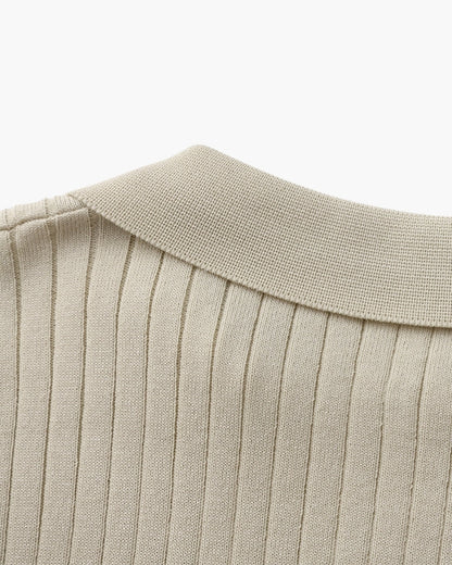St.Vaxholm Ribbstickad Pikétröja Herr - Beige