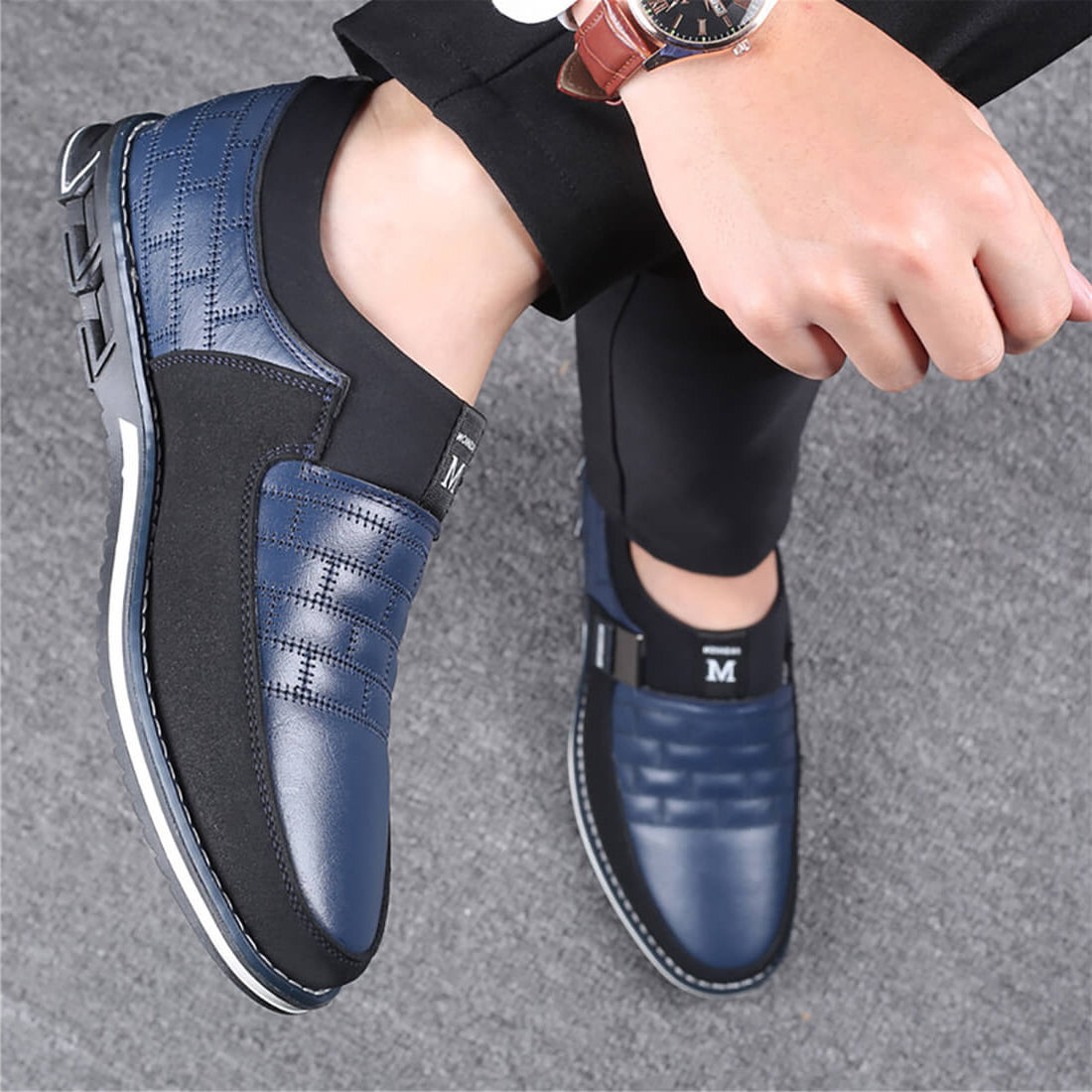 St.Vaxholm Slip-on läderskor – Blå – Herr