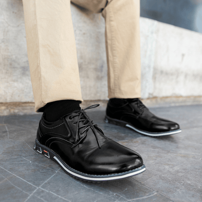 St.Vaxholm Oxford Lisse Stripe – finsko i äkta läder – Svart – Herr