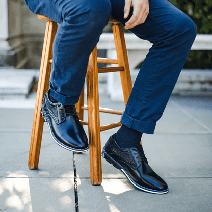 St.Vaxholm Oxford Lisse Stripe – finsko i äkta läder – Svart – Herr