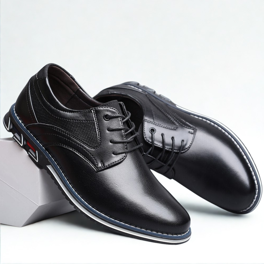 St.Vaxholm Oxford Lisse Stripe – finsko i äkta läder – Svart – Herr